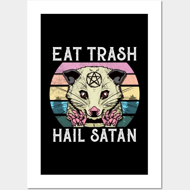 Eat Trash Hail Satan T-Shirt I Satanic Raccoon Wall Art by biNutz